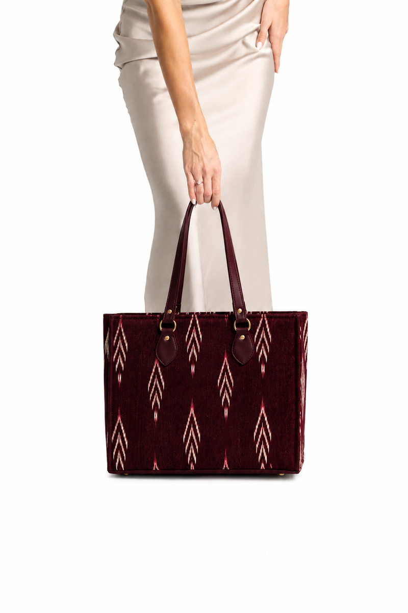 Handcrafted textile bags for women — ikat work totes and occasion silhouettes by House of Falguni