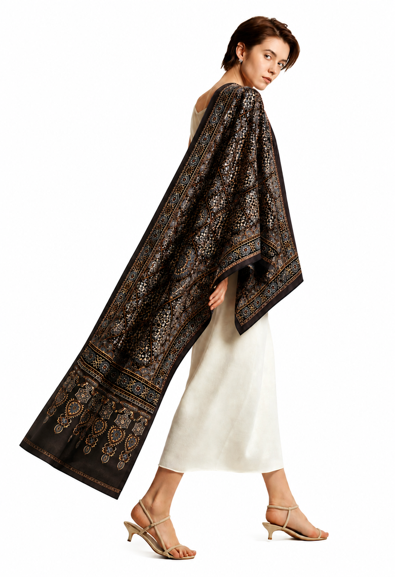 Ajrakh block-printed modal silk stoles, House of Falguni