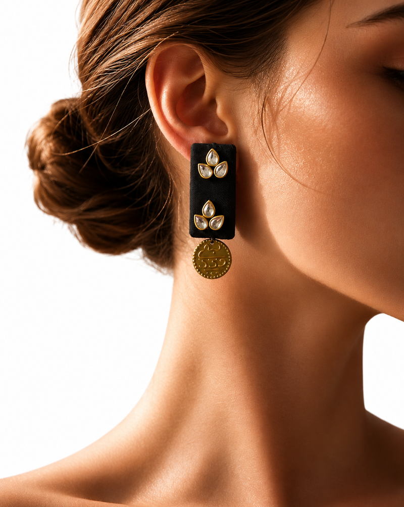 Kundan Fabric Earrings — handcrafted traditional Indian kundan fabric earrings for women, House of Falguni
