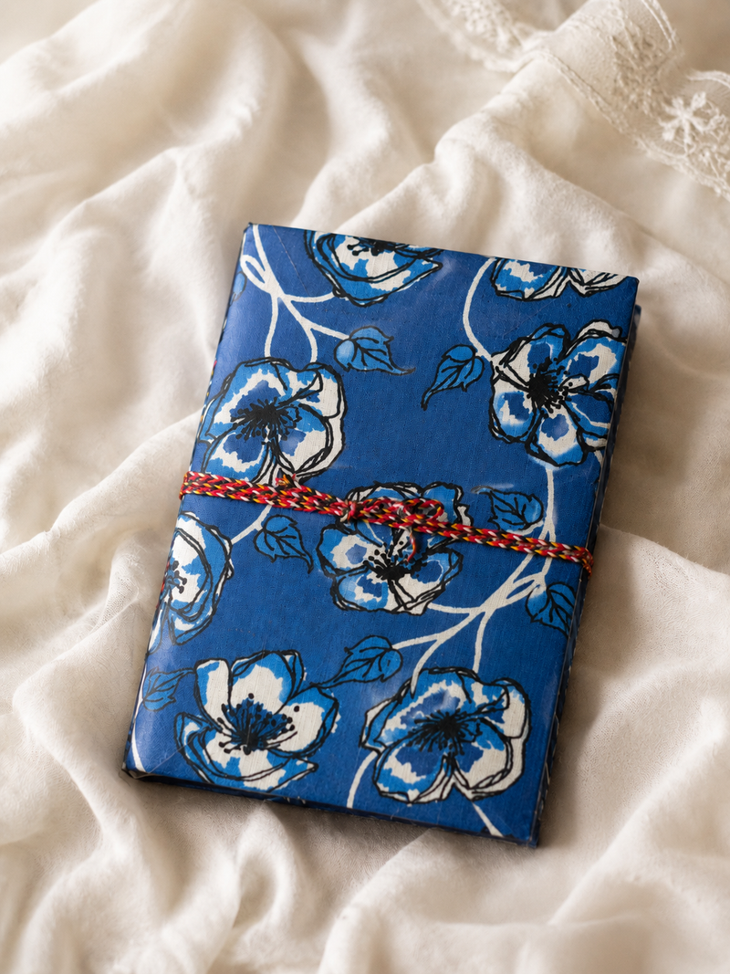 Hand block-printed Ajrakh and Madhubani cloth by House of Falguni