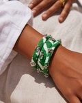 Lariya Green Leheriya Fabric Bangles with Ghungroo, Kada Set of 3