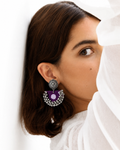 Purple Chandbali Earrings with Ghungroo