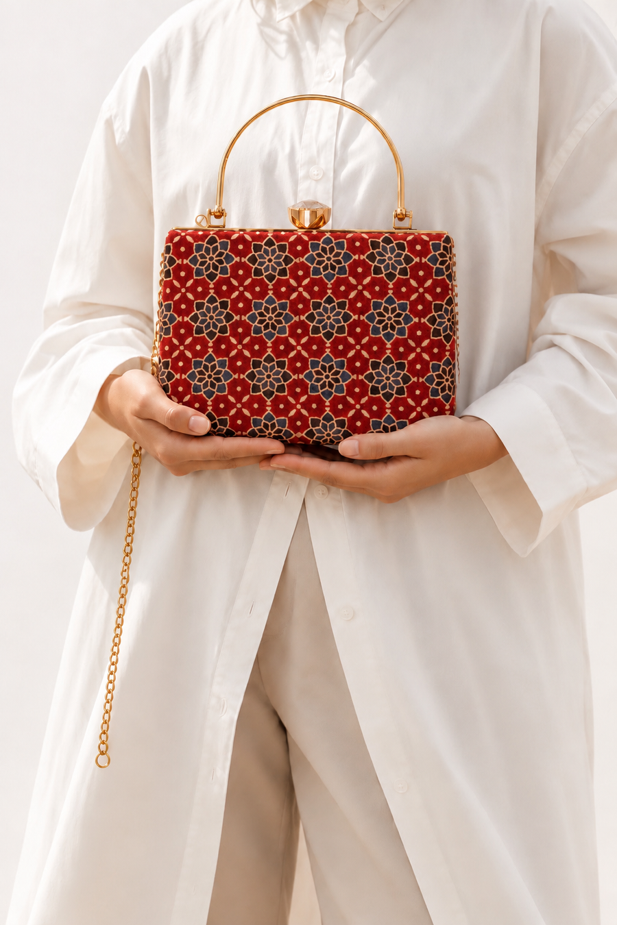 Laal Noor Red Floral Mashru Silk Handbag