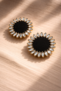 Sunflower Kundan Earrings green — handcrafted floral kundan earrings India