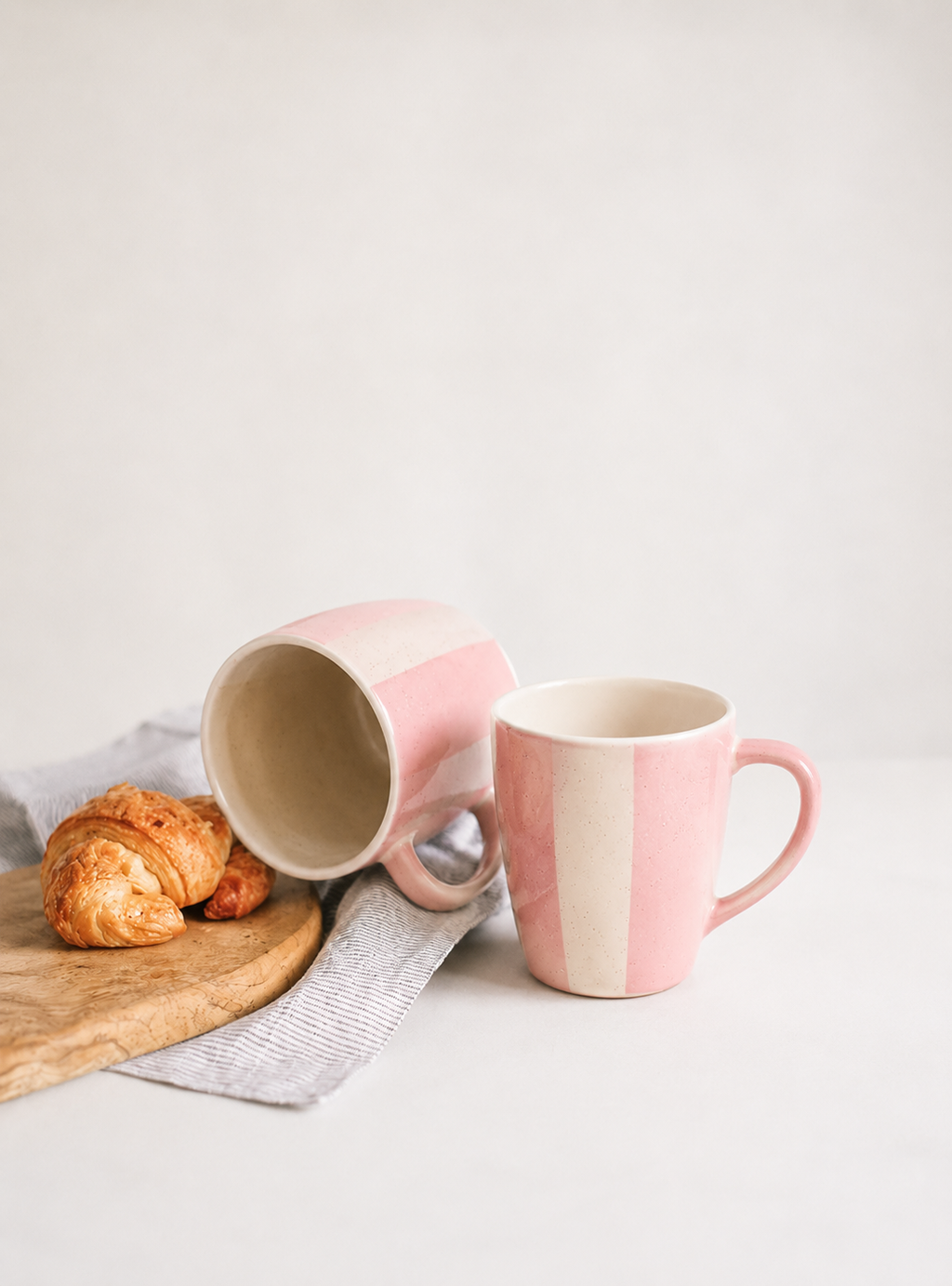 Morning Haze Ceramic Mugs — hand-painted blush pink coffee mugs, set of 2, House of Falguni
