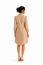 Ibrik Shirt Dress — camel ethnic fusion office-to-evening shirt dress for women, handcrafted in Ahmedabad