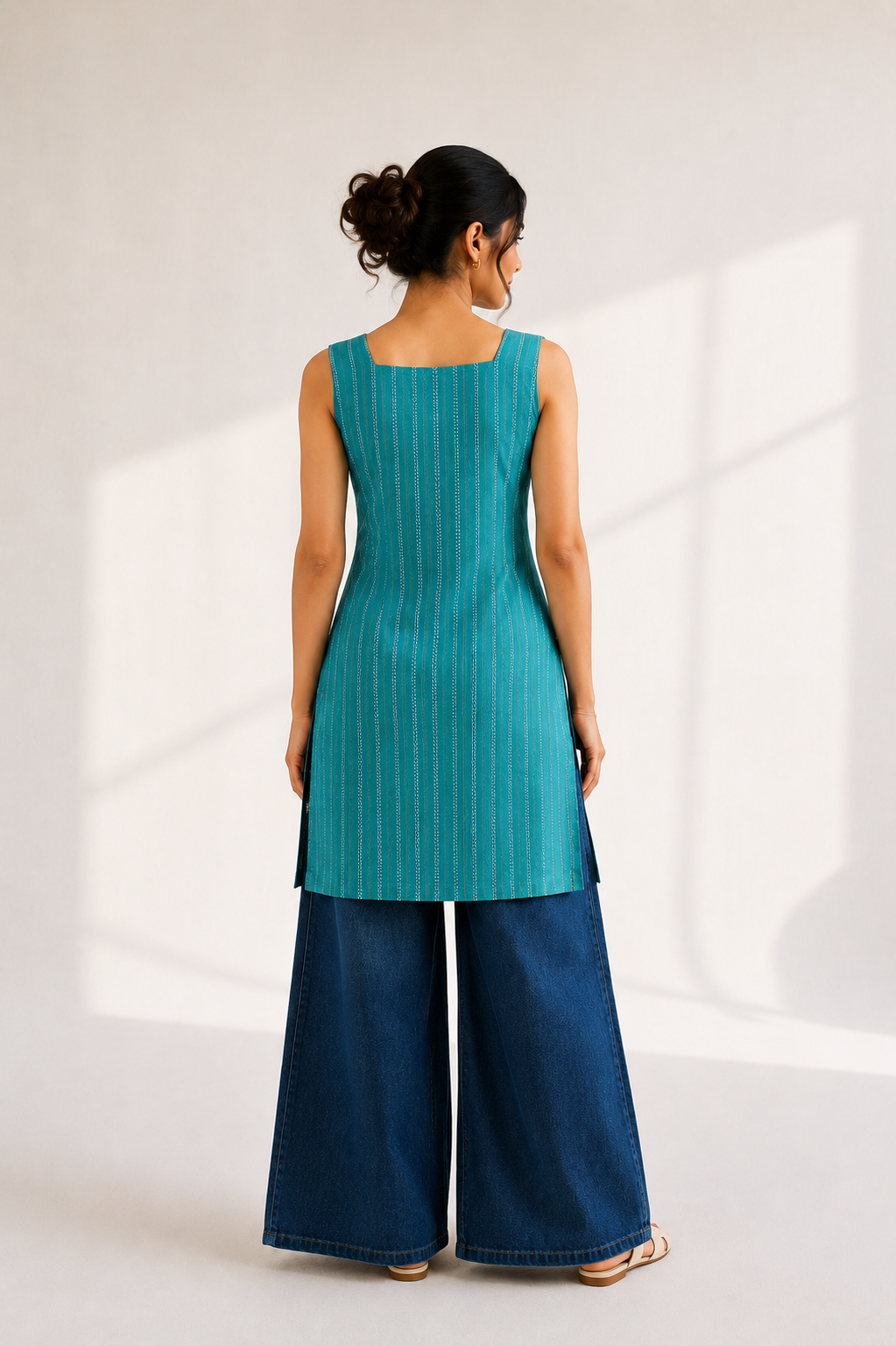 Nilkamal short kurti for women — teal cotton blend kurti, styled India
