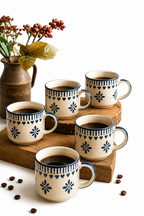 Six hand-painted Saanjh cups for chai and coffee