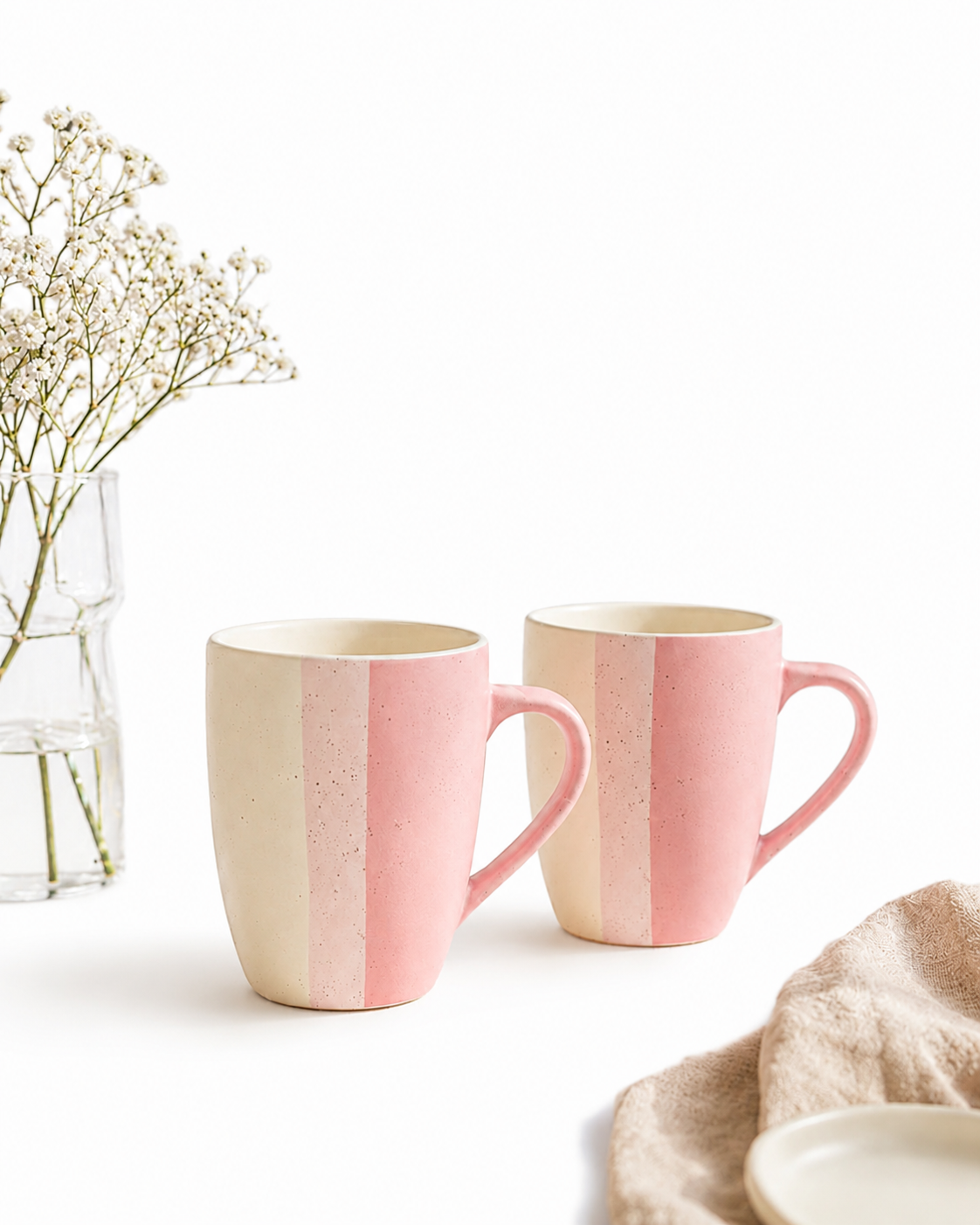 Morning Haze Ceramic Mugs, Blush Pink Coffee Mugs (Set of 2)
