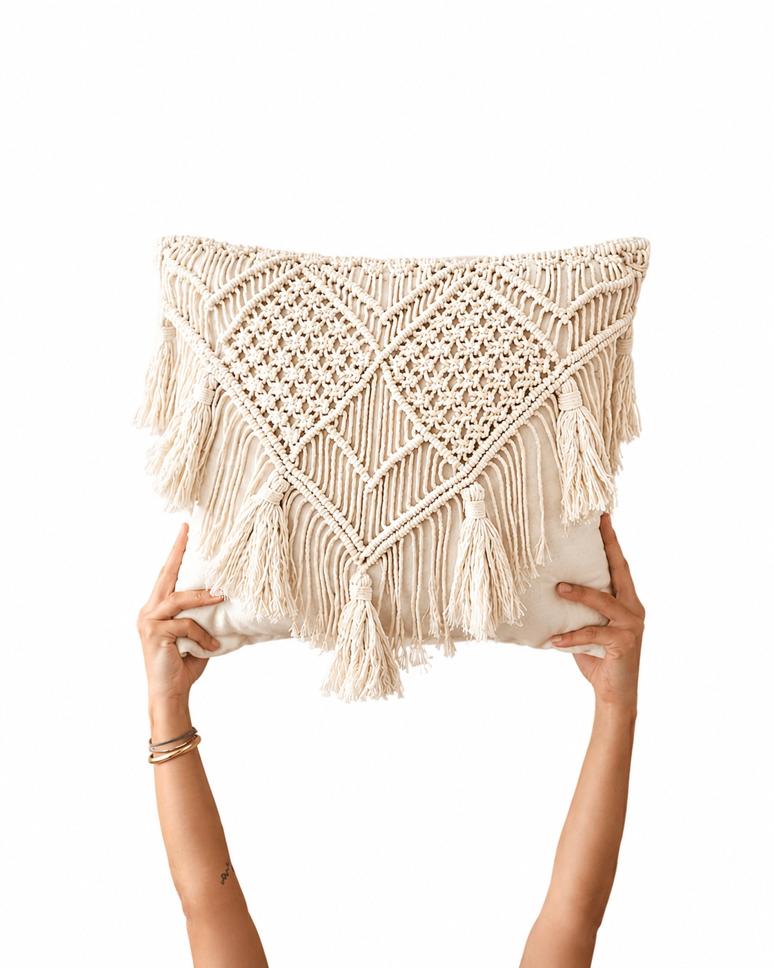 Jaali Tufted Cushion Cover, Ivory Geometric Throw Pillow Cover (16x16)