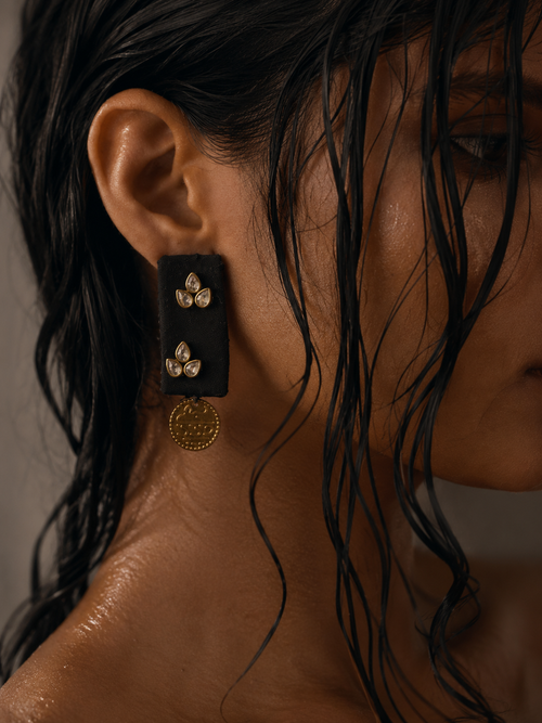 Kundan Fabric Earrings — handcrafted traditional kundan fabric earrings for women, festive, House of Falguni