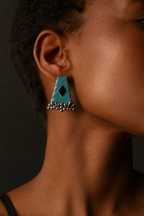 Kamal Drop Earrings — handcrafted green fabric lotus drop earrings for women, ethnic fusion, House of Falguni