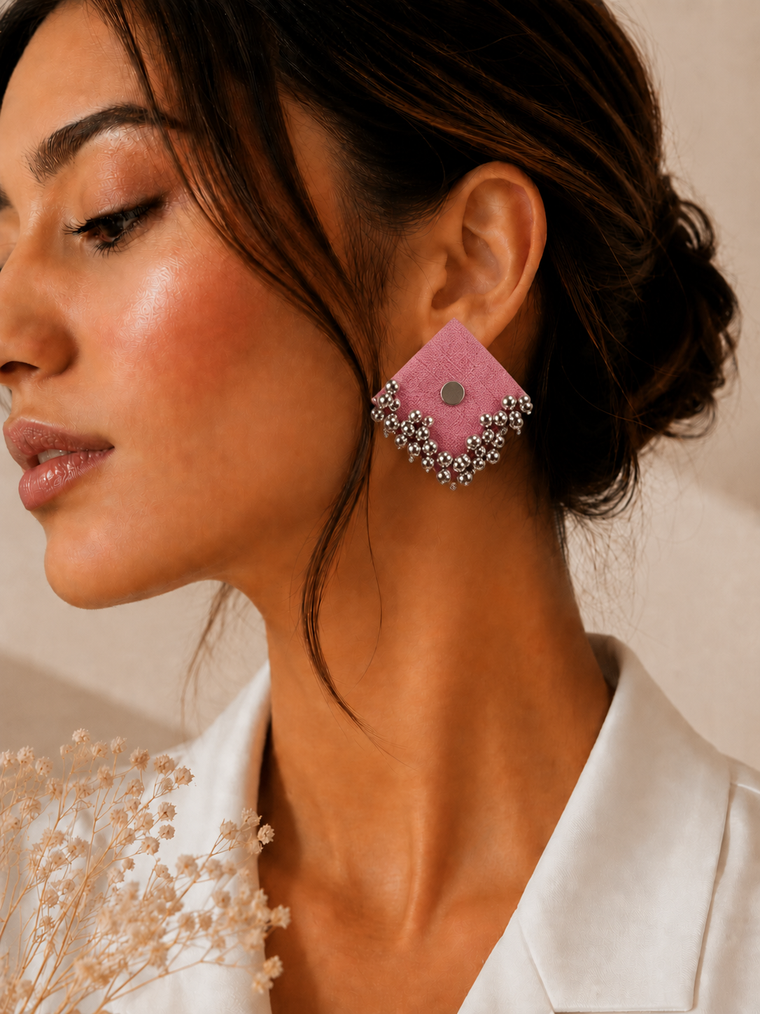 Blush Mirage Earrings — handcrafted soft pink festive drop earrings for women India