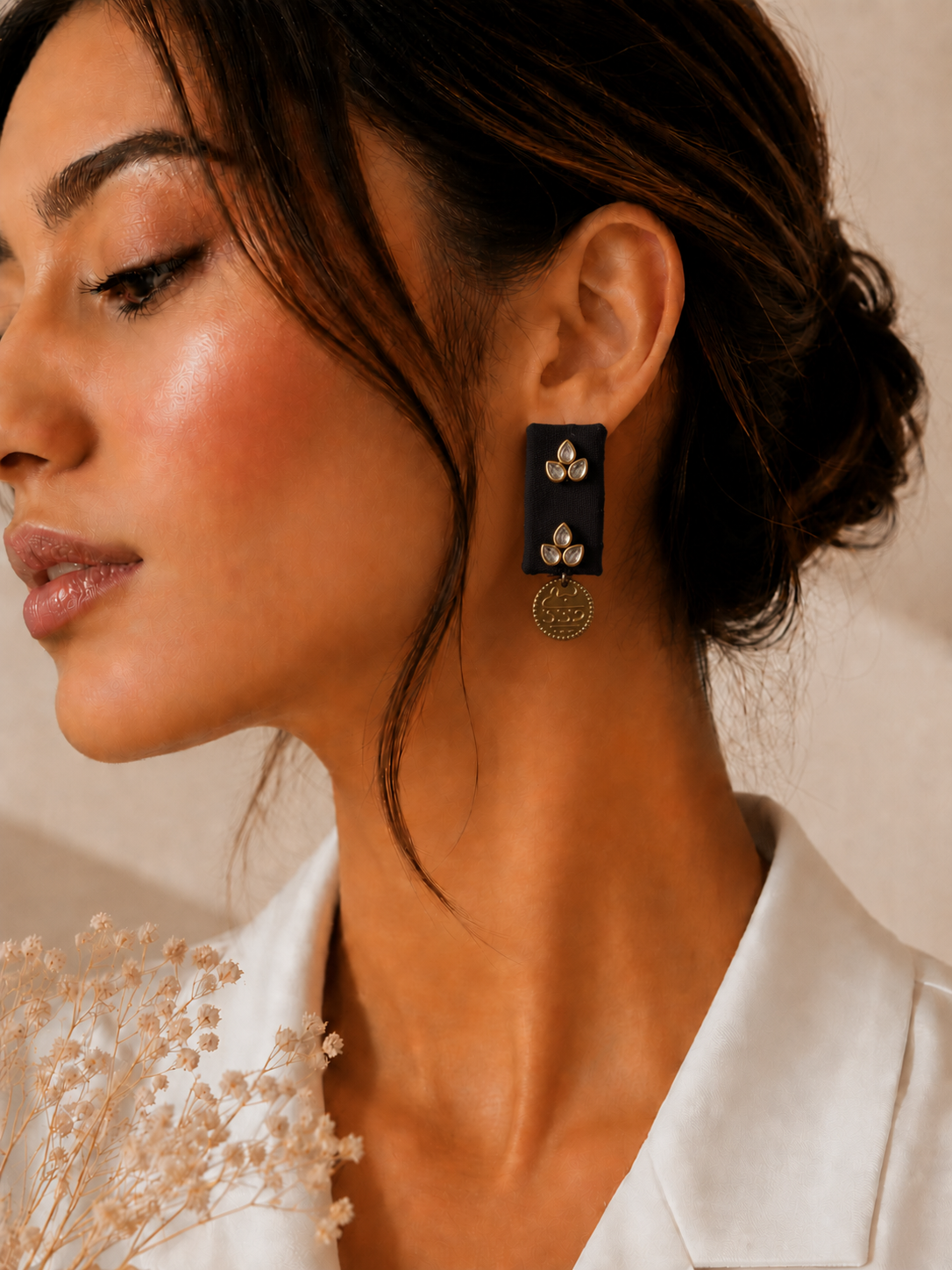 Kundan Katha Earrings — traditional handcrafted kundan fabric earrings for women India