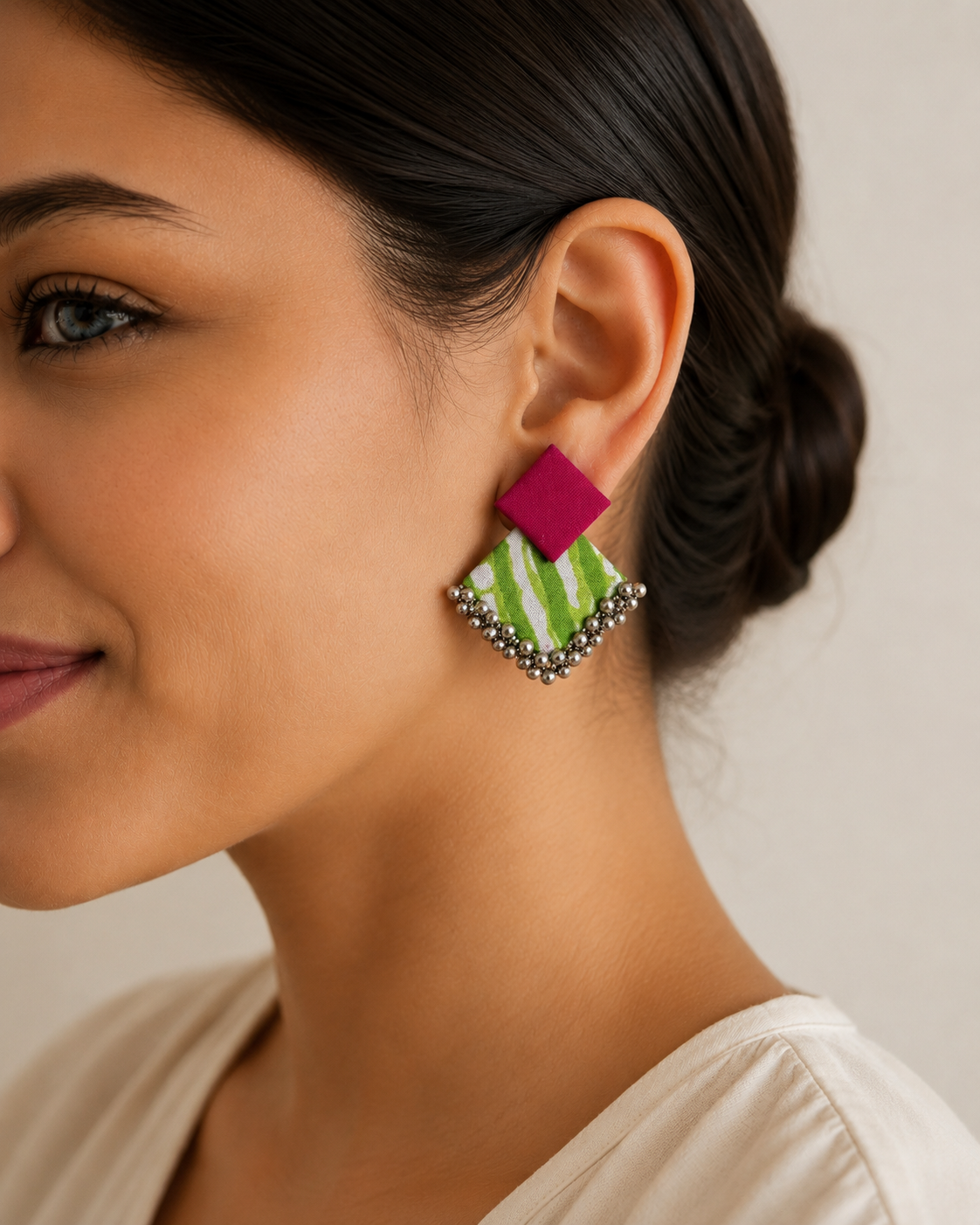Geometric Ghungroo Earrings — ethnic fusion ghungroo earrings for women, detail