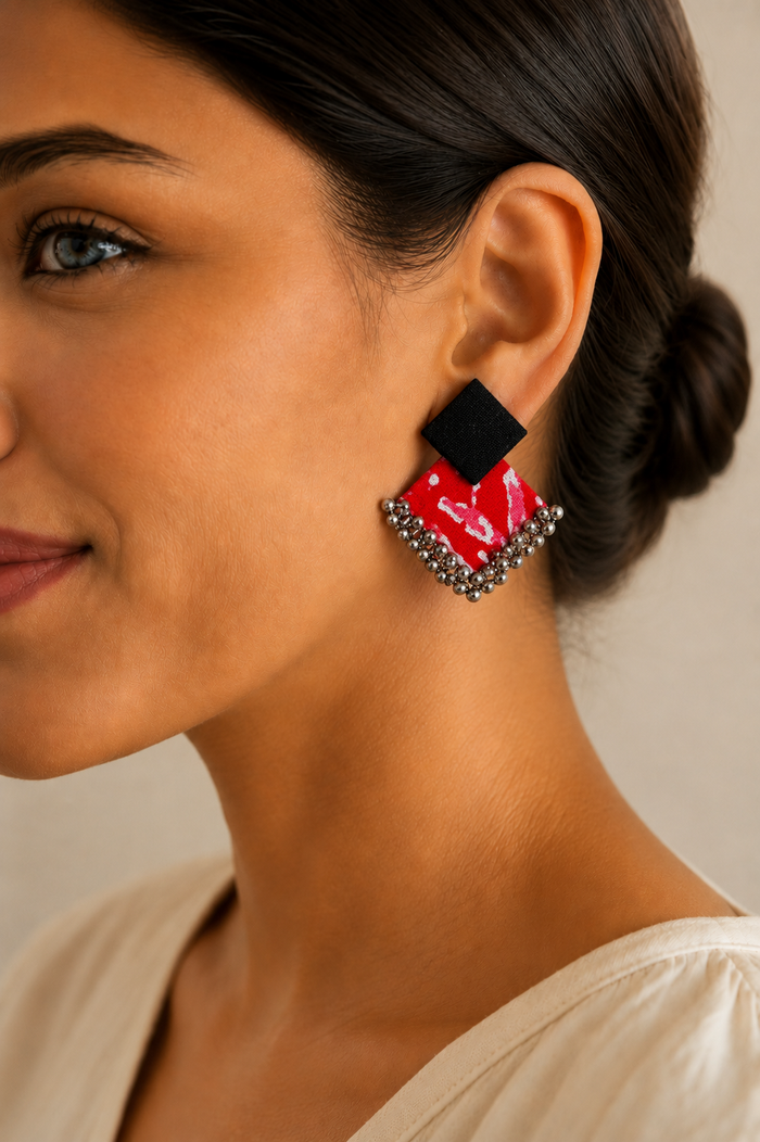 Geometric Ghungroo Earrings — handcrafted ethnic fusion statement earrings for women India