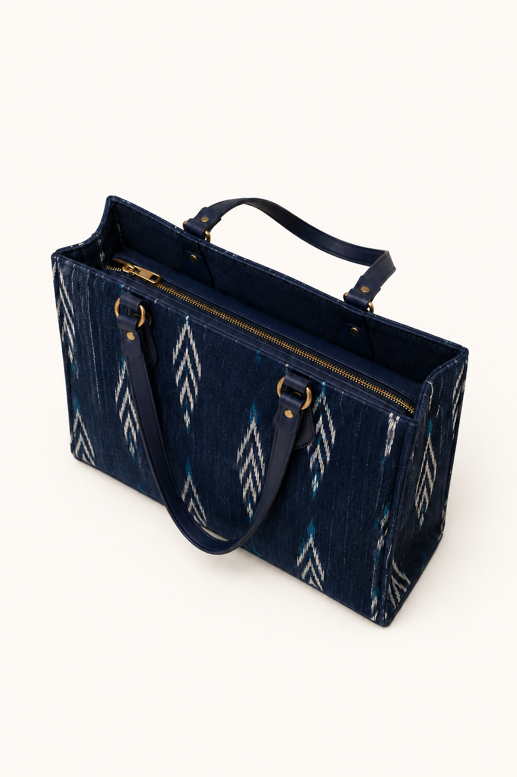 Handwoven ikat work tote for women — fits a 14 inch laptop, handcrafted in Ahmedabad
