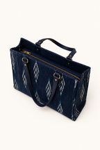 Handwoven ikat work tote for women — fits a 14 inch laptop, handcrafted in Ahmedabad