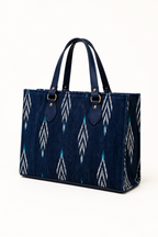Ikat tote bag for women — padded laptop sleeve work bag, handcrafted in Ahmedabad