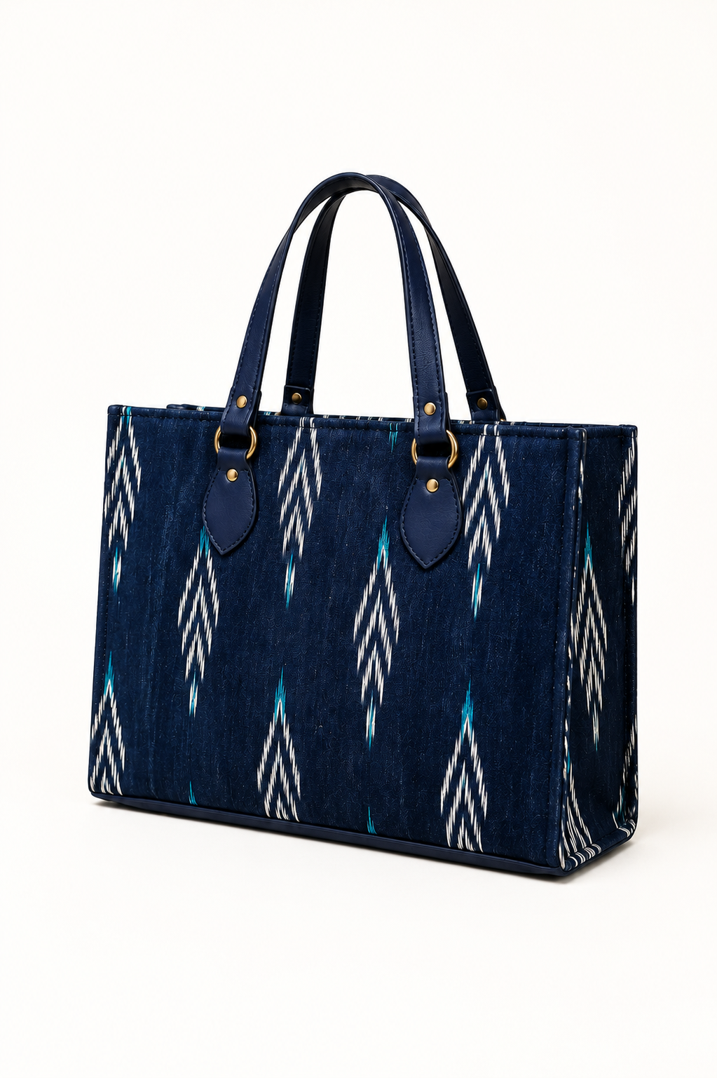 Ikat tote bag for women — padded laptop sleeve work bag, handcrafted in Ahmedabad
