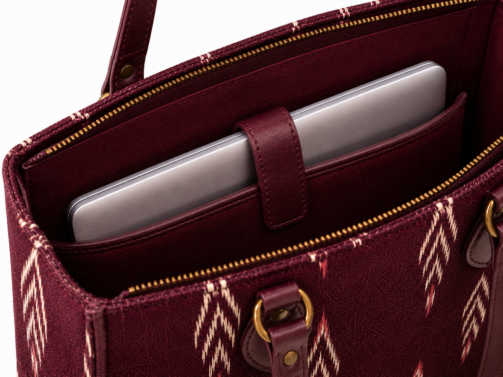 Ikat laptop work tote for women — handcrafted in Ahmedabad, House of Falguni