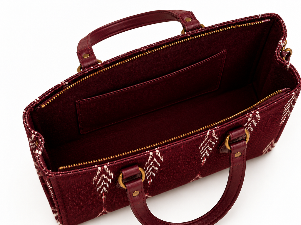 Women's handwoven ikat tote bag — office laptop work bag, ethnic fusion, India