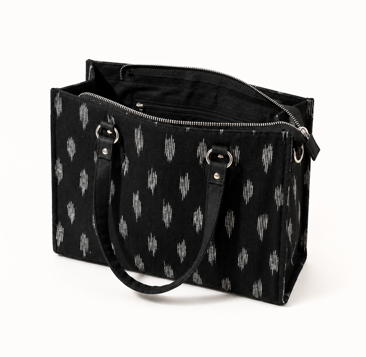 Women's ikat laptop tote — handwoven office work bag, handcrafted in Ahmedabad