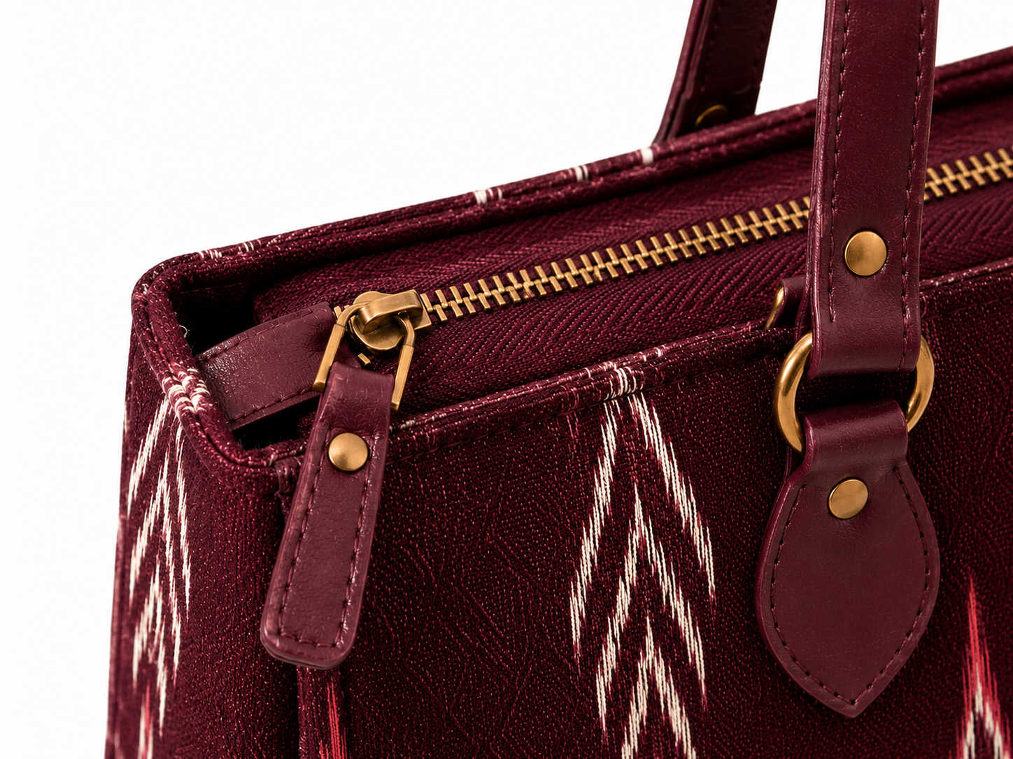 Ikat tote bag for women — handwoven vegan leather work bag, House of Falguni Ahmedabad