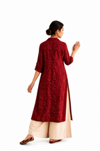 Ruby Raga Collar Kurta — maroon ikat collar kurti for women, traditional-modern, House of Falguni