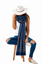 Nilufar Modal Silk Stole — Ajrakh block-print modal silk stole wrap for women, handcrafted, House of Falguni