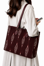 Ikat Tote Bag — handwoven ikat vegan leather work tote for women, Ahmedabad, House of Falguni