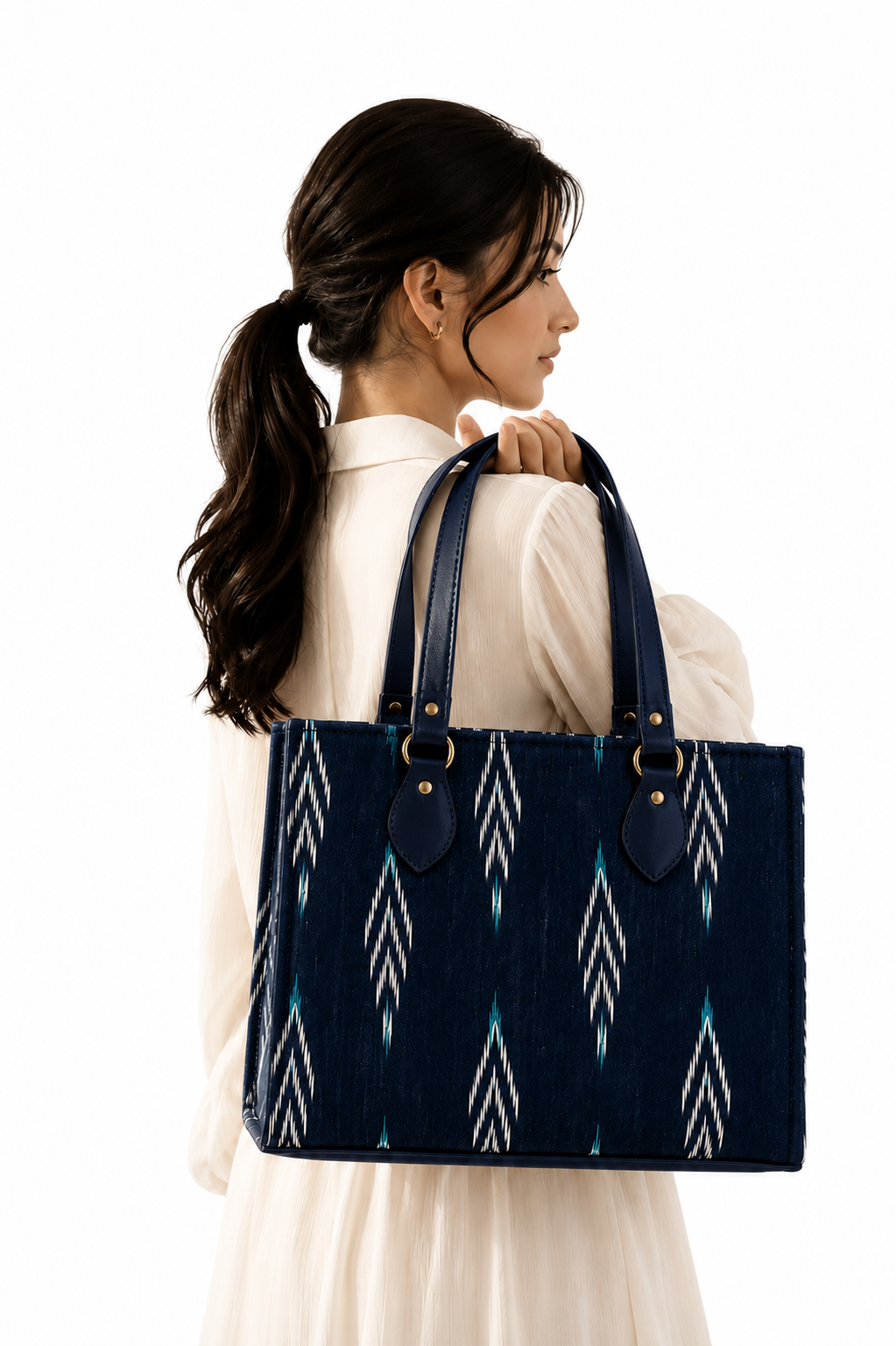 Ikat Tote Bag — handwoven ikat office laptop tote for women, ethnic fusion, House of Falguni