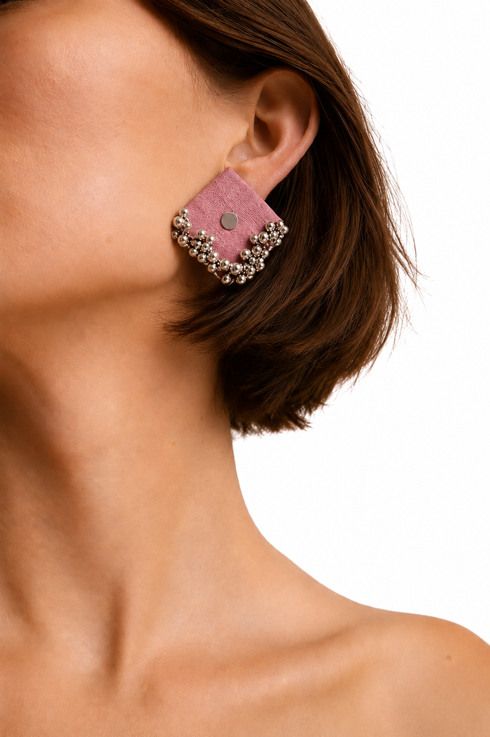 Blush Mirage Earrings — handcrafted blush pink fabric festive earrings for women, House of Falguni