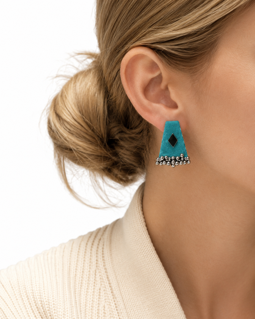 Kamal Drop Earrings — handcrafted green fabric drop earrings for women, office wear, House of Falguni