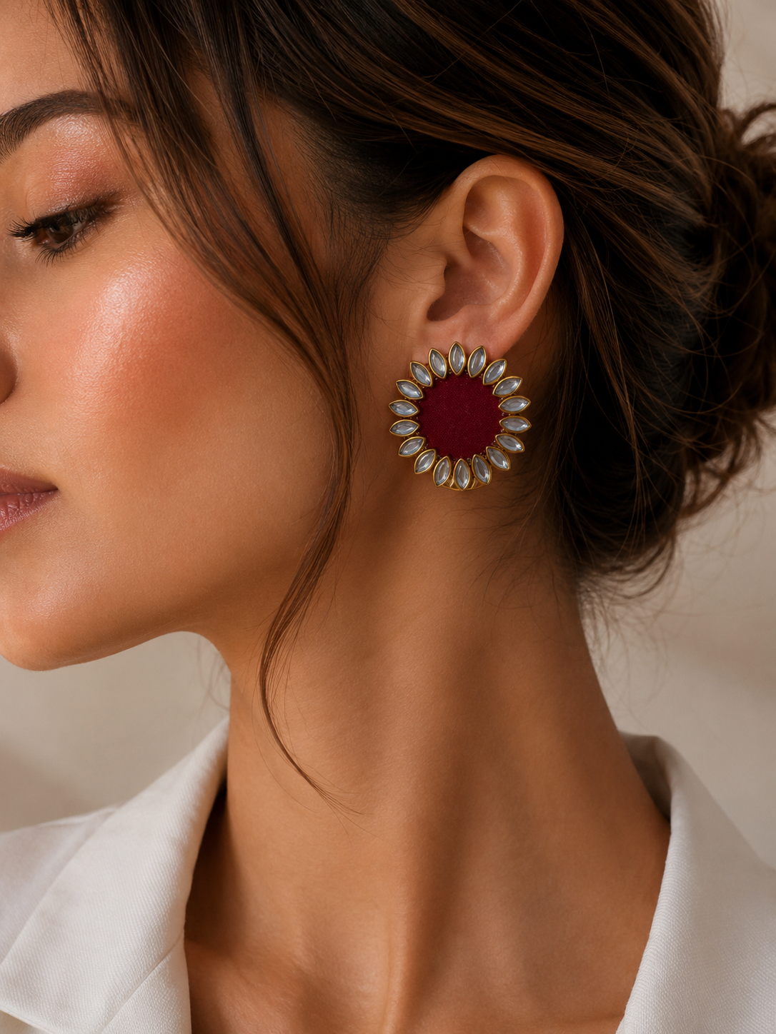 Floral Kundan Earrings — kundan drop earrings for women, close-up India