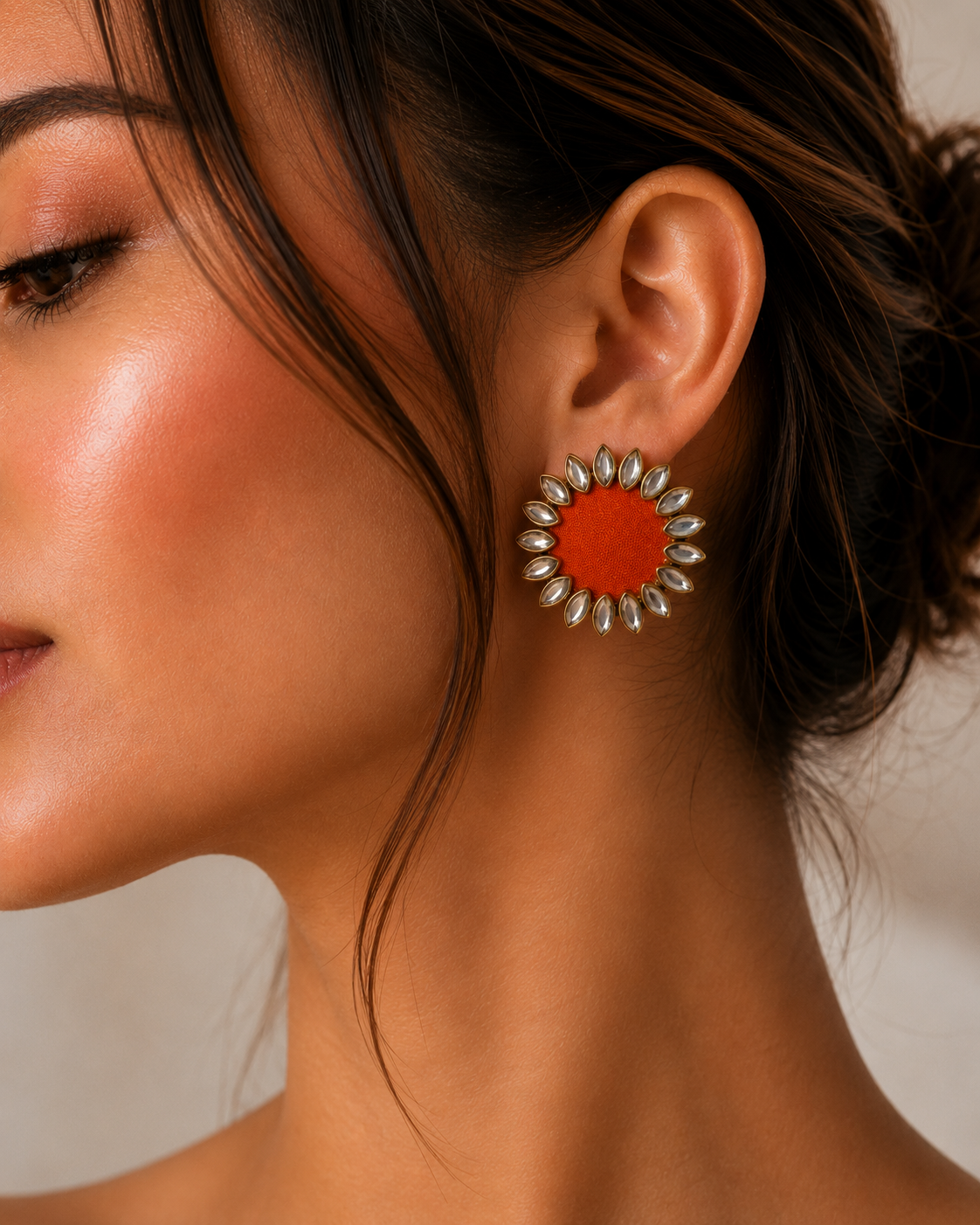 Floral Kundan Earrings — handcrafted kundan drops for women, front view India