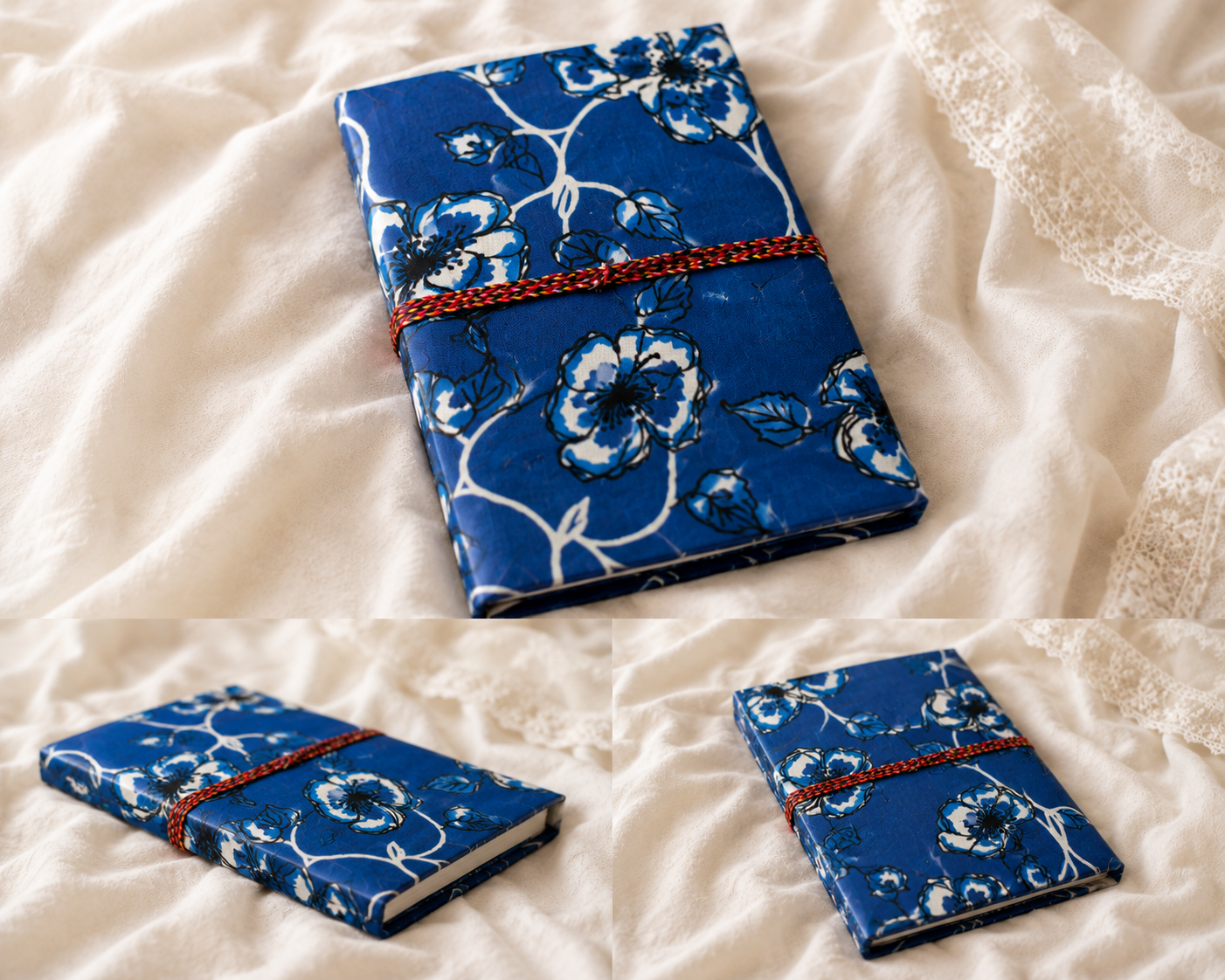 Katha Fabric Diary — Crimson Peacock red folk print handmade journal India