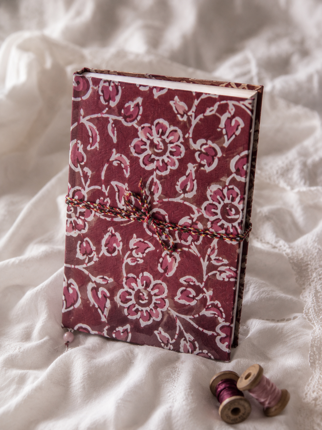 Katha Fabric Diary — Wine Suzani deep plum block-print handmade notebook India