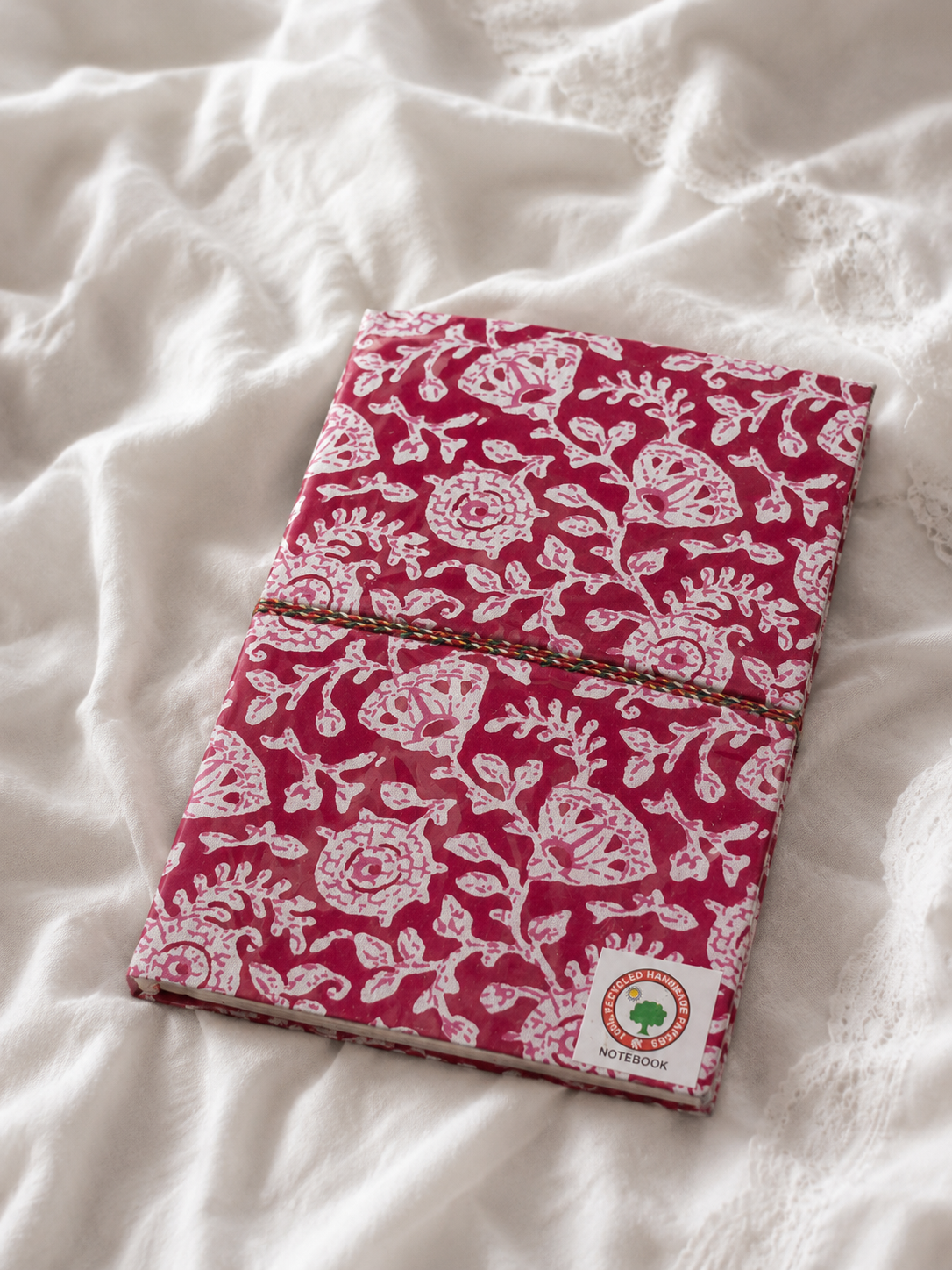 Katha Fabric Diary — Rani Phool magenta resist-print handcrafted fabric journal