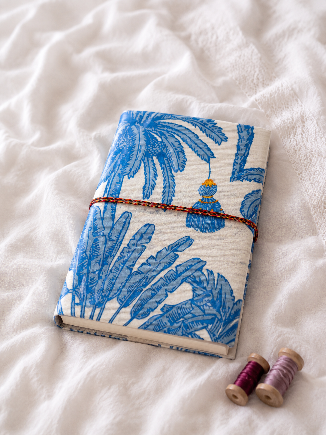Katha Fabric Diary — Crimson Peacock red peacock folk print handmade diary India