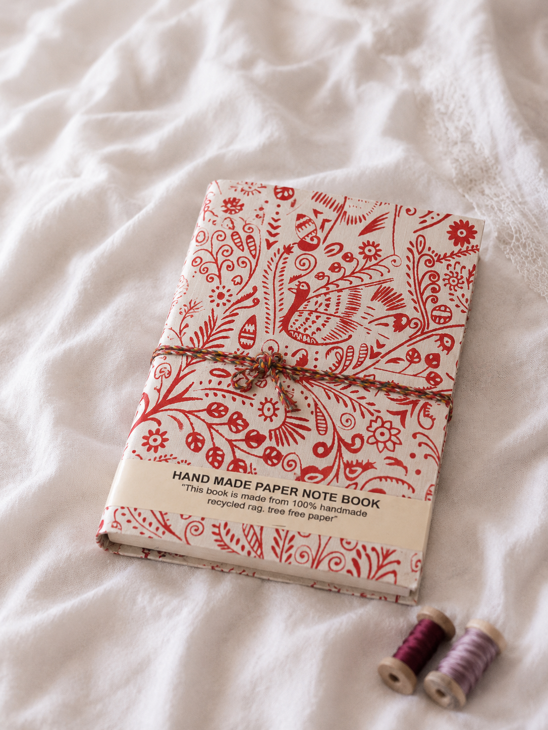 Katha Fabric Diary — Mehendi Buti lime green resist-print handcrafted cotton journal