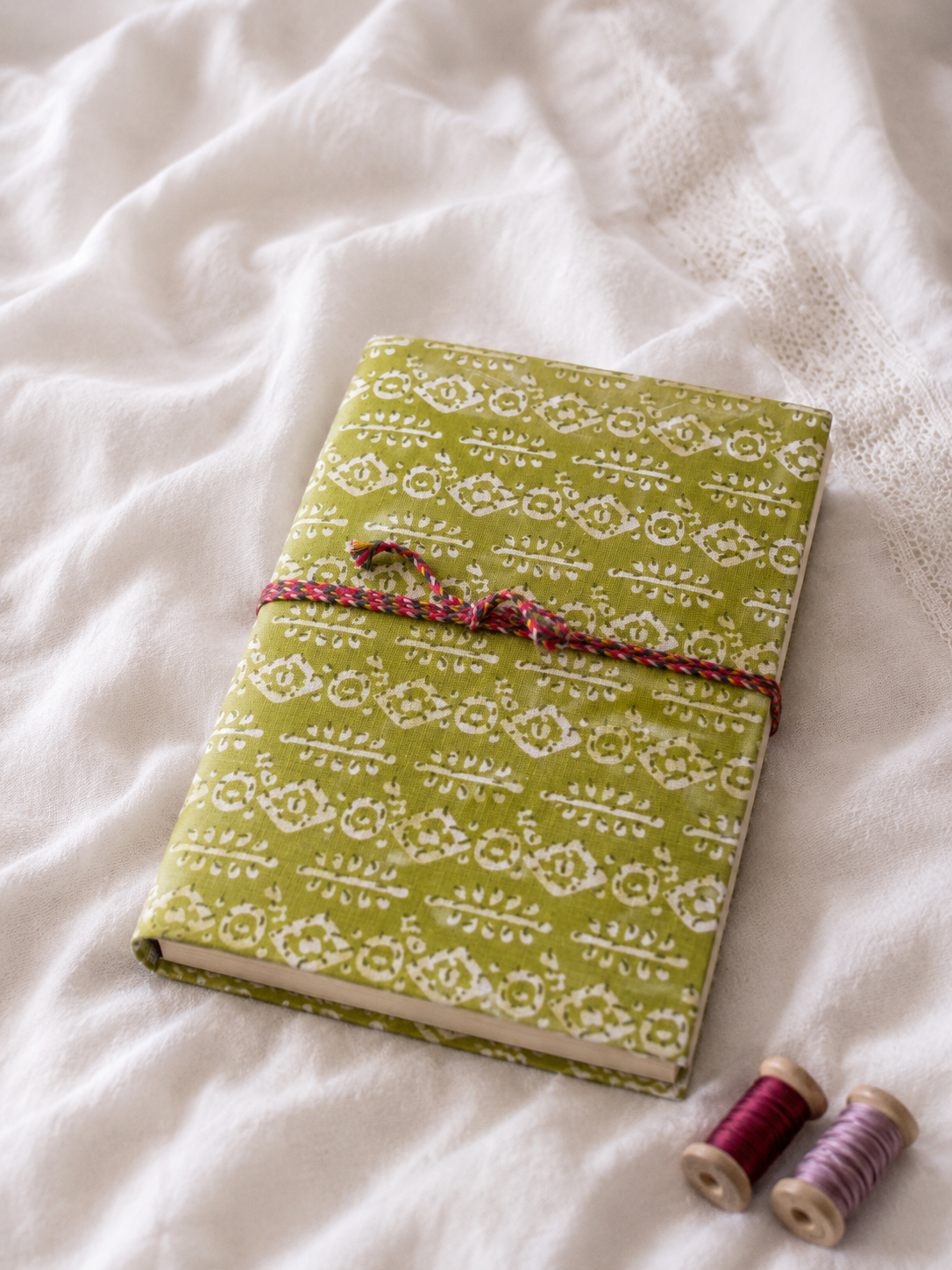 Katha Fabric Diary — Madhubani Carnival vibrant multicolour block-print notebook