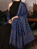 Nilufar Modal Silk Stole — Navy Ajrakh royal blue block-print handcrafted stole draped