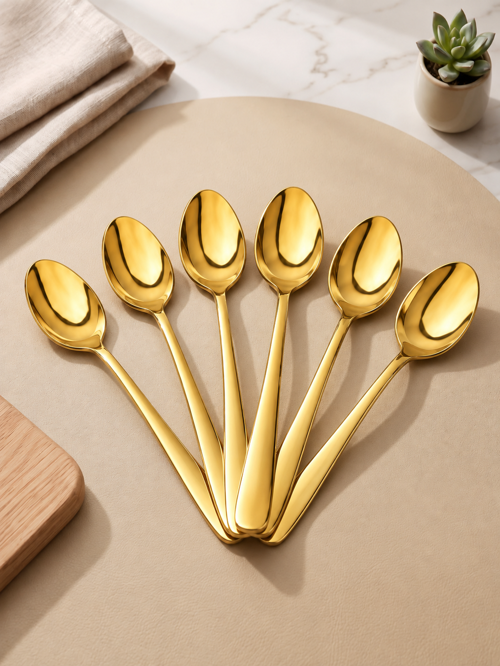 Zari Gold Dessert Spoons, Stainless Steel Tea Spoons (Set of 6)