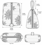 Gul quilted hair tool bag size chart: 10 in high, 9 in wide, 4 in top section, 7.5 in handle
