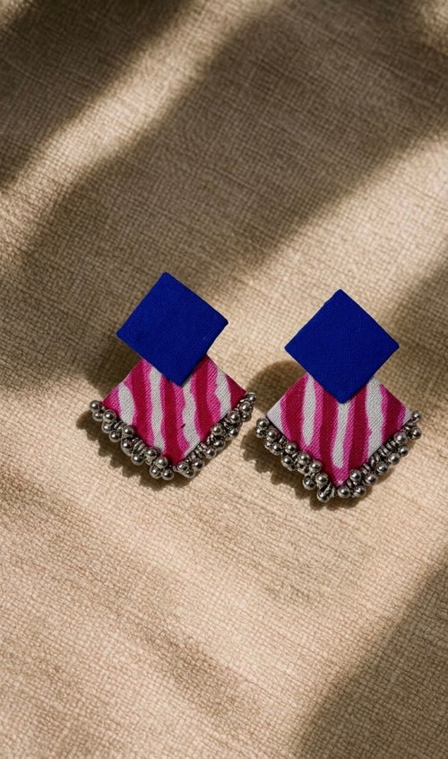 Fusion Taal Earrings blue pink — geometric ghungroo statement earrings India
