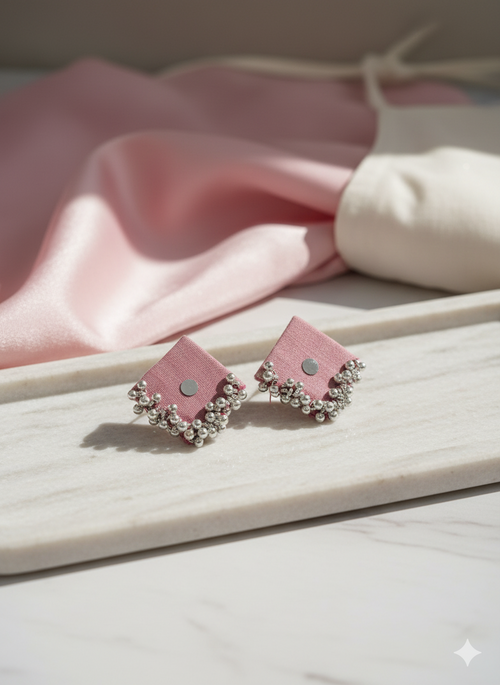 Blush Mirage Earrings close-up — pink handcrafted drop earrings India