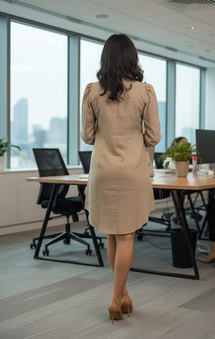 Ibrik Shirt Dress styled — balloon sleeve Indo-Western office dress India