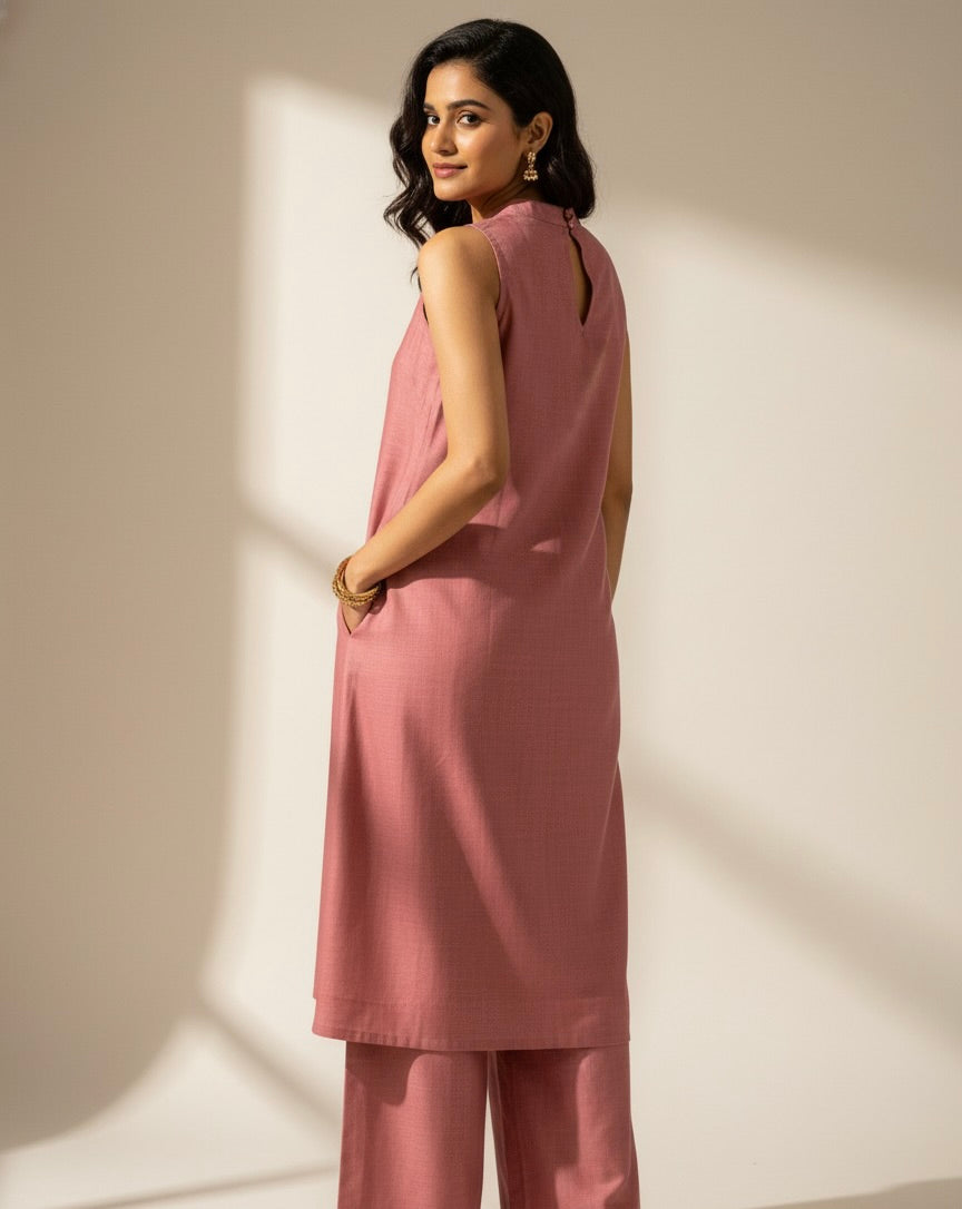 Gulshan Halter Neck Co-ord Set detail — blush pink ethnic fusion festive two-piece India