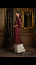 Ruby Raga Collar Kurta in maroon ikat — ethnic fusion collar kurti for women India
